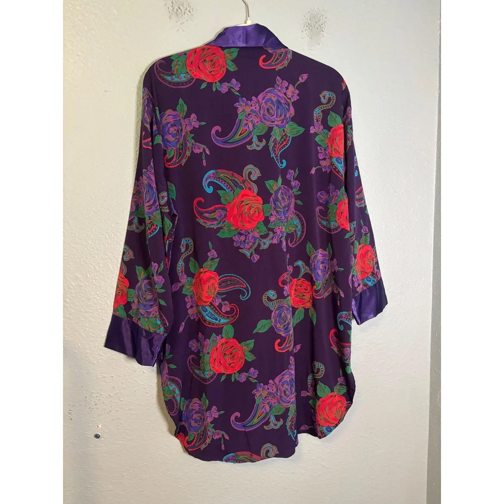 Vintage Victorias Secret Gold Label Purple Floral Rose Paisley Sleep Shirt Small